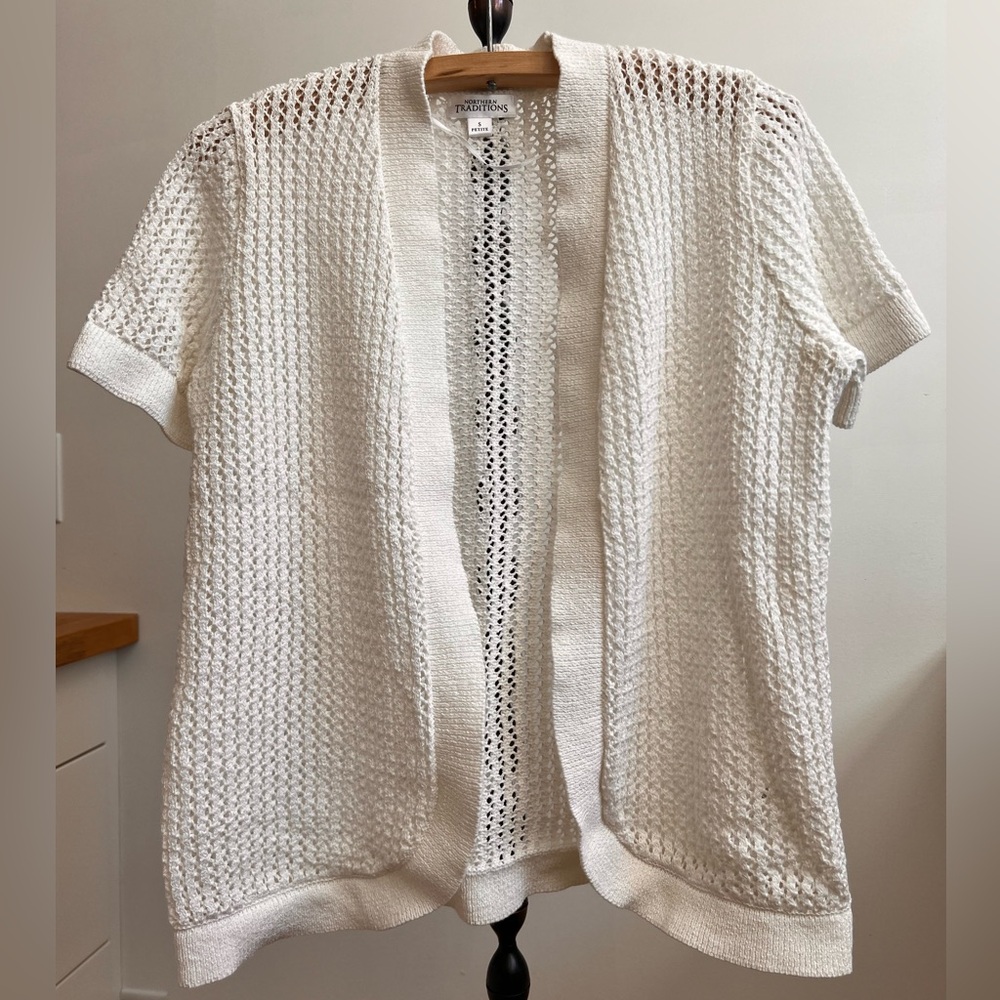 Northern Reflections White Open-Knit Cardigan